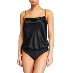 CAMI NYC Axel Bodysuit XL Black Silk Spandex Cami Spaghetti Strap Top $194 NWT